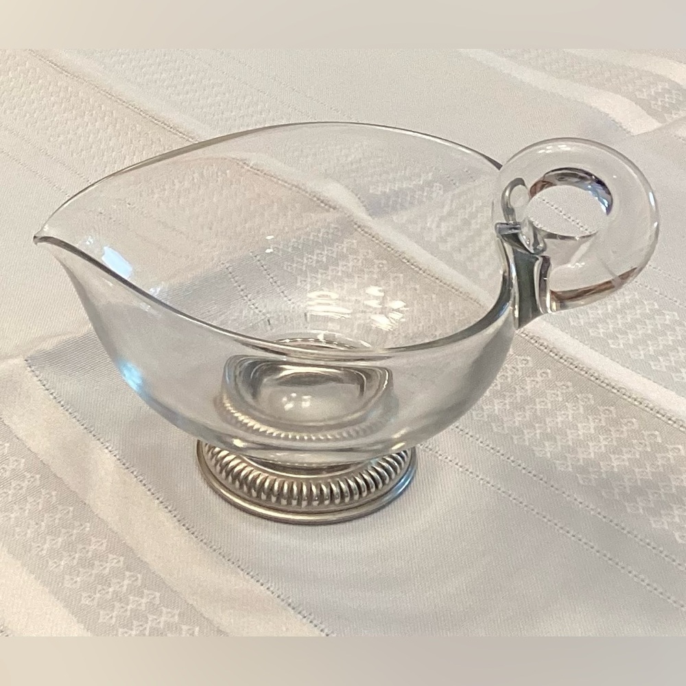 Hand blown glass creamer/sterling silver base Frank M Whiting Co. Vintage 40’s.